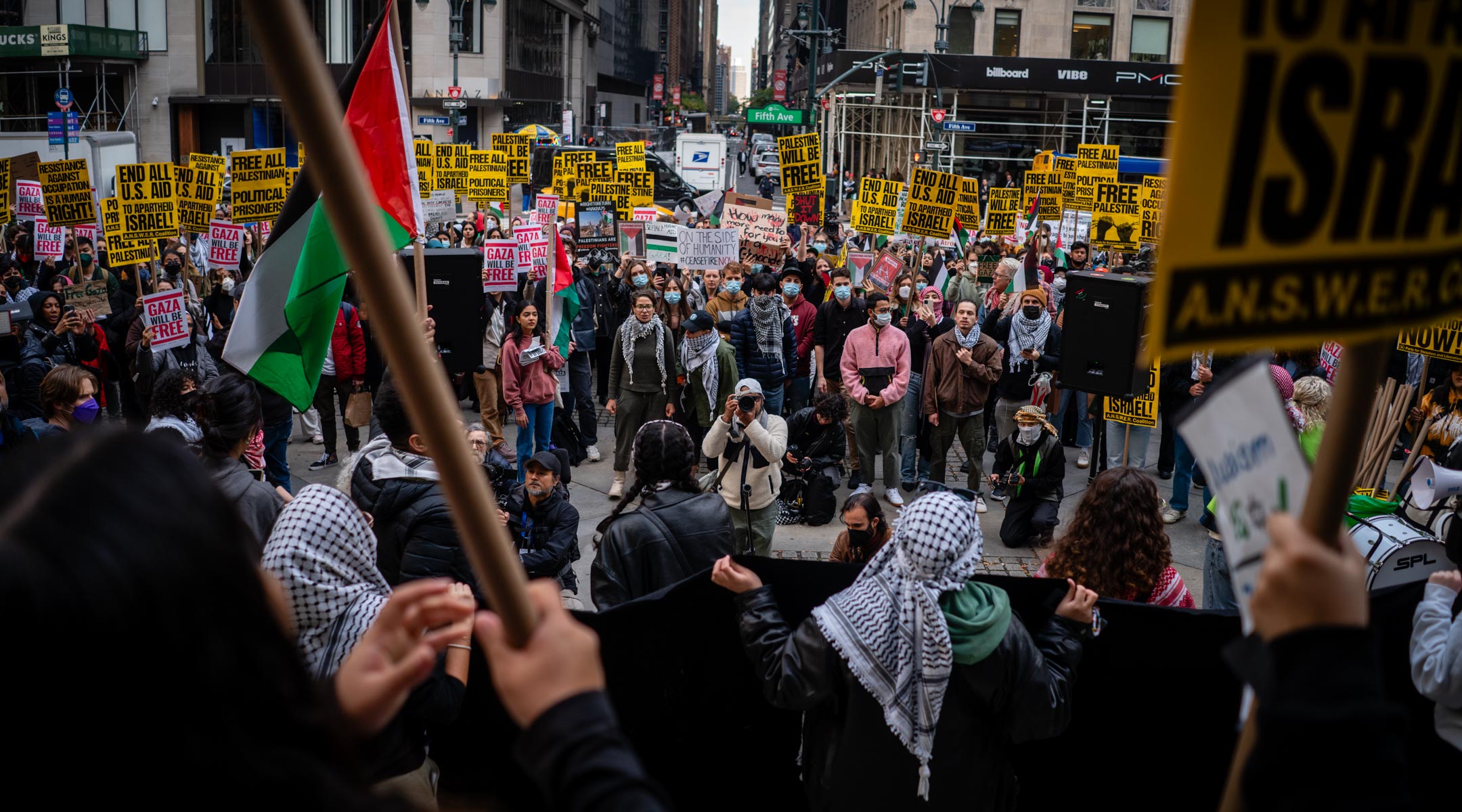 Pro-Palestinian protesters near Bryant Park in New York City, November 9, 2023. (Luke Tress)