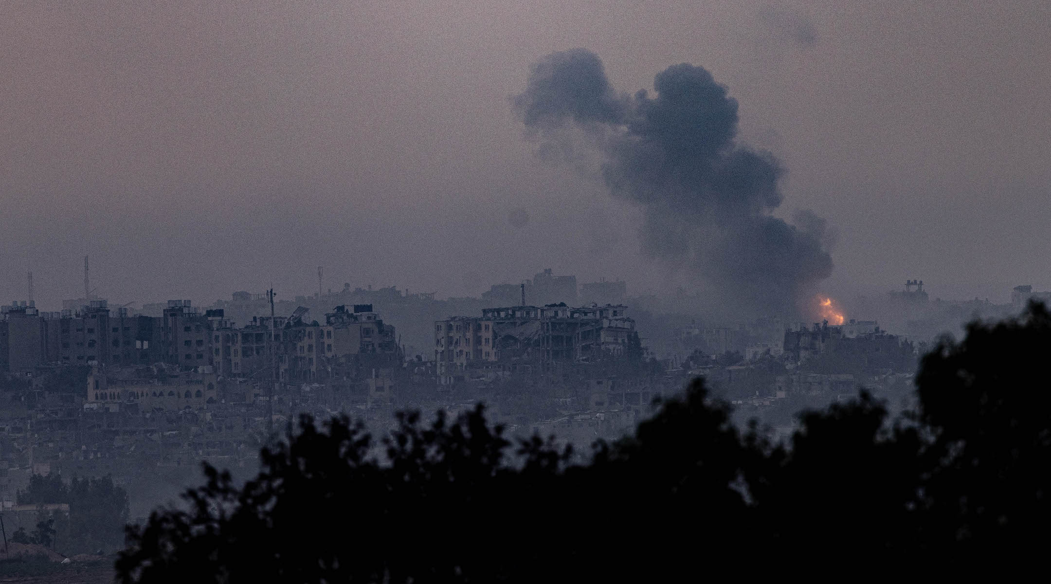 Smoke rises during Israeli airstrikes in the Gaza Strip on October 31, 2023. (Chaim Goldberg/Flash90)