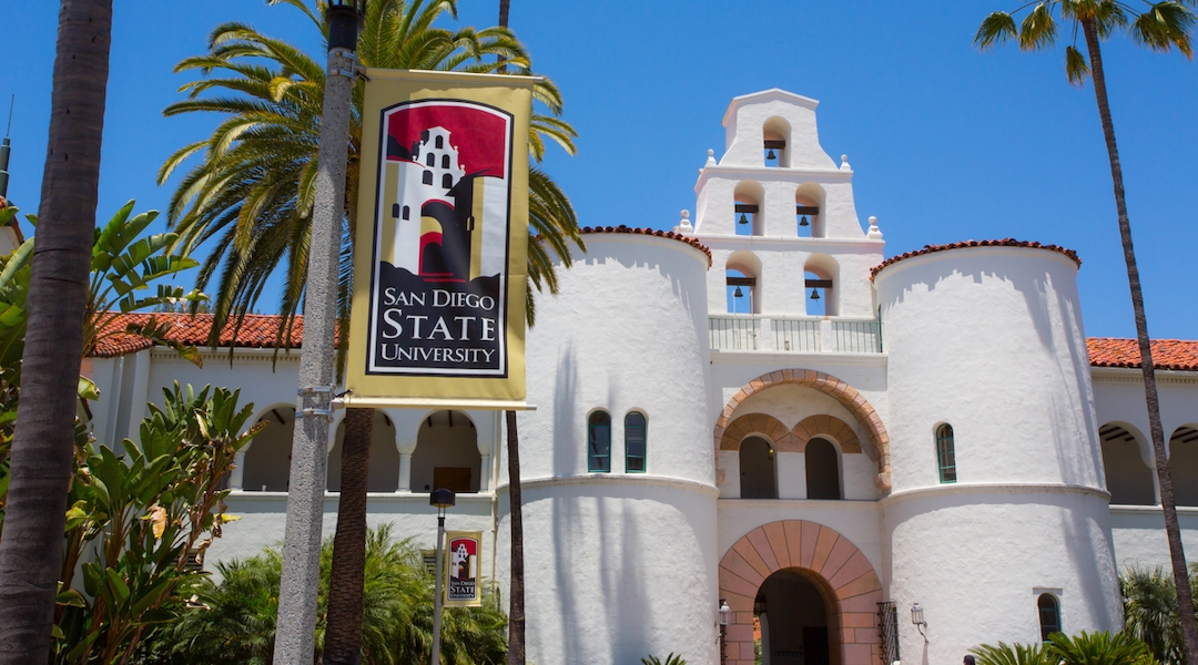 The exterior of San Diego State University's campus