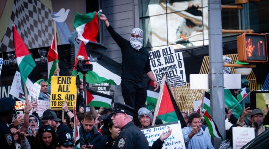 Pro-Palestinian demonstrators at a rally in Times Square, Oct. 13, 2023. (Luke Tress)