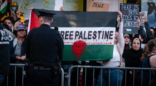 Pro-Palestinian demonstrators at a rally in Times Square, Oct. 13, 2023. (Luke Tress)