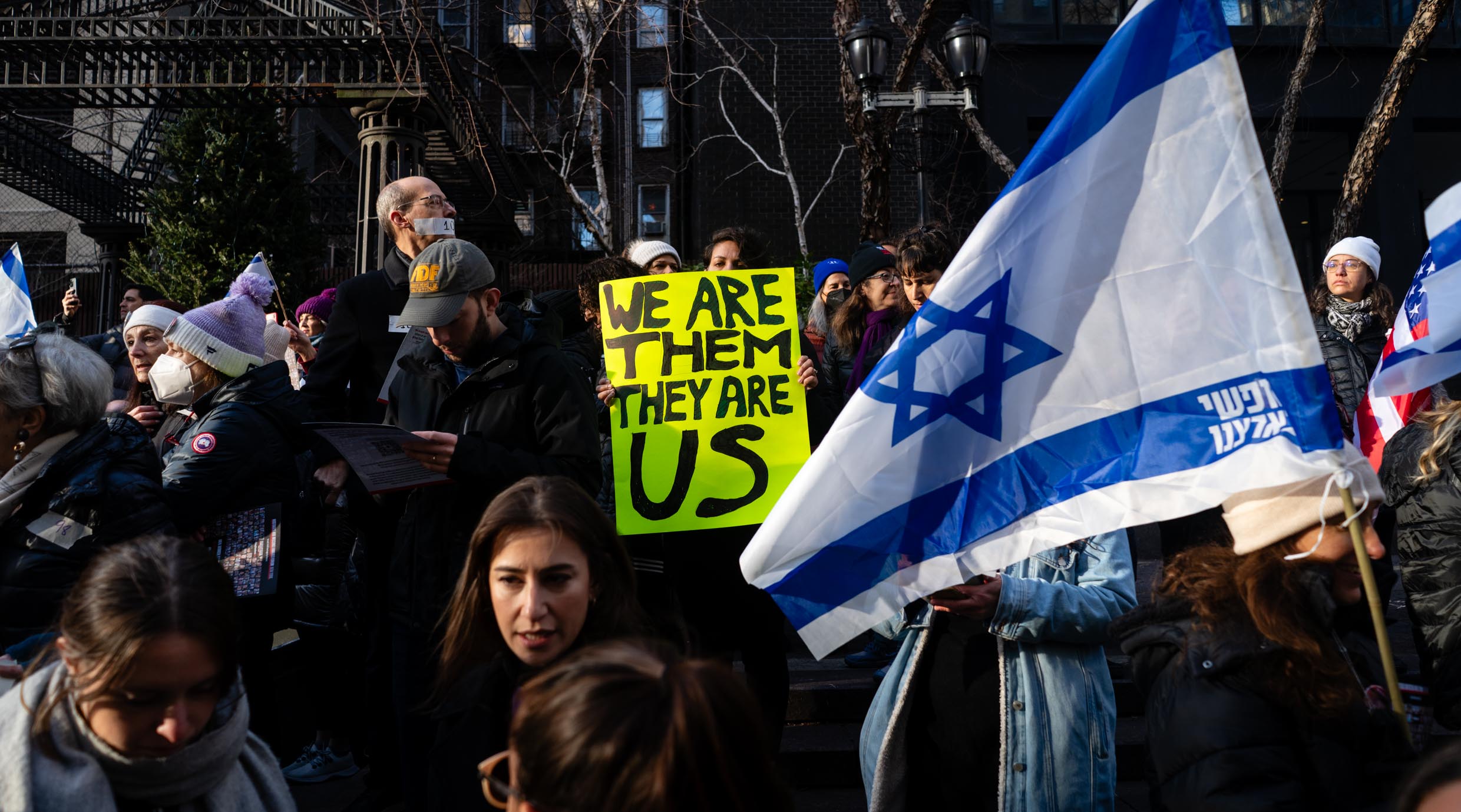 Demonstrators rally in support of Hamas hostages near the U.N., Jan. 12, 2024. (Luke Tress)