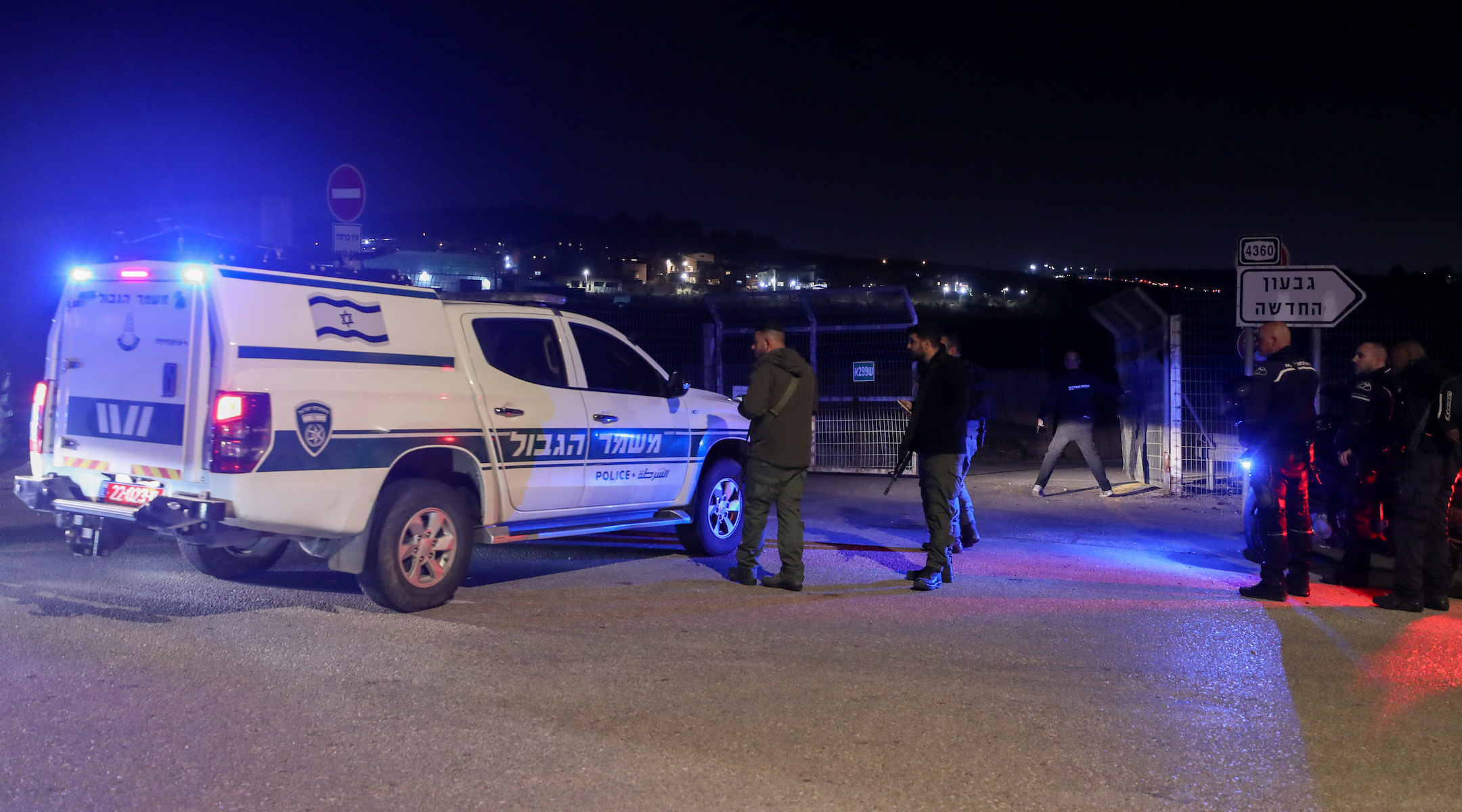 Police and security personnel near the scene of a car-ramming on January 7, 2024. (Jamal Awad/Flash90)