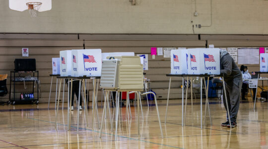 Polling booths in an elementary school gym