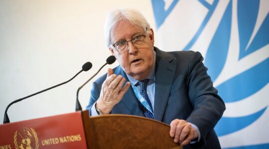 United Nations Under-Secretary-General for Humanitarian Affairs and Emergency Relief Coordinator Martin Griffiths speaks during a press conference on the situation in Gaza, at UN Building in Geneva, on November 15, 2023. (Jean-Guy Python/AFP via Getty Images)
