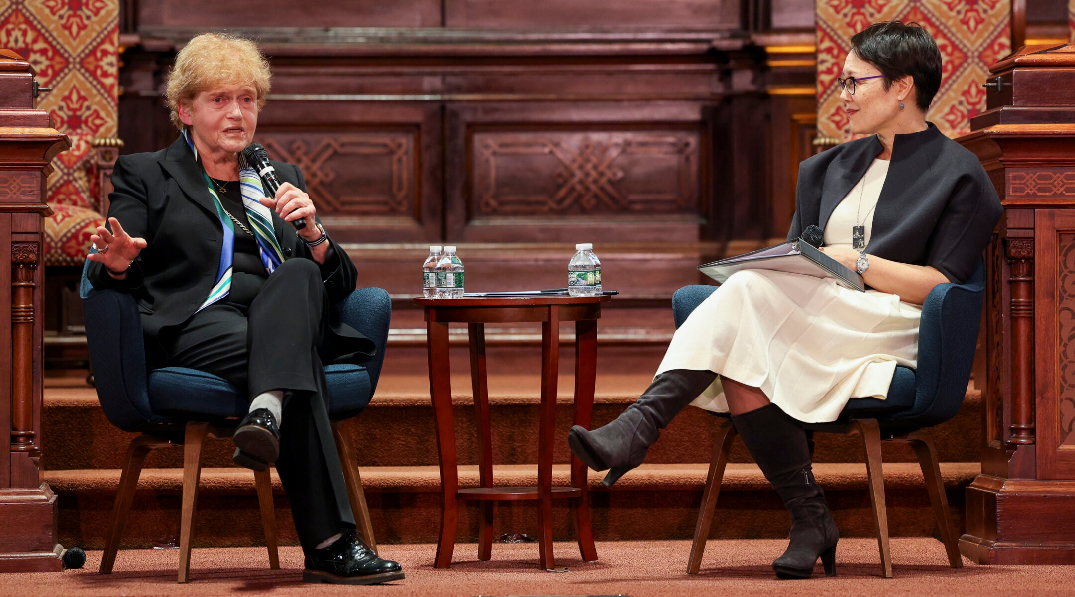 U.S. Special Envoy for Antisemitism Deborah Lipstadt speaks with Rabbi Angela Buchdahl at Manhattan's Central Synagogue, Feb. 27, 2024. (Courtesy/Michael Priest Photography)