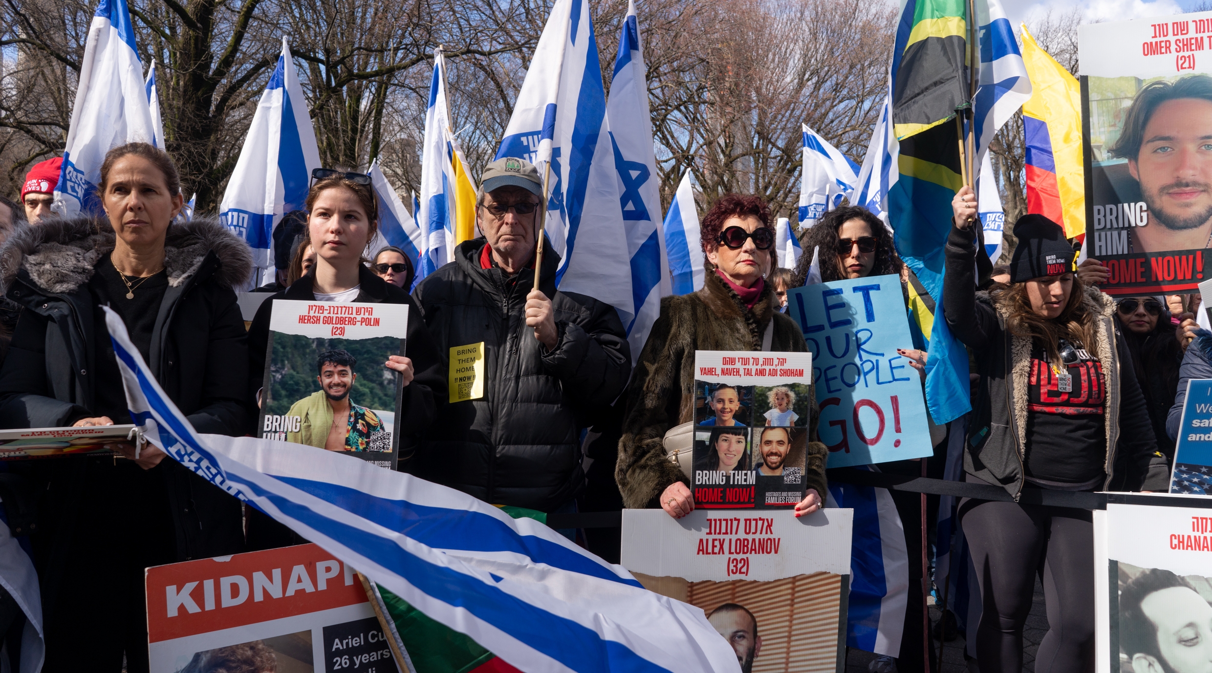 Demonstrators demand the release of Hamas hostages at a rally in Central Park, March 10, 2024. (Luke Tress)