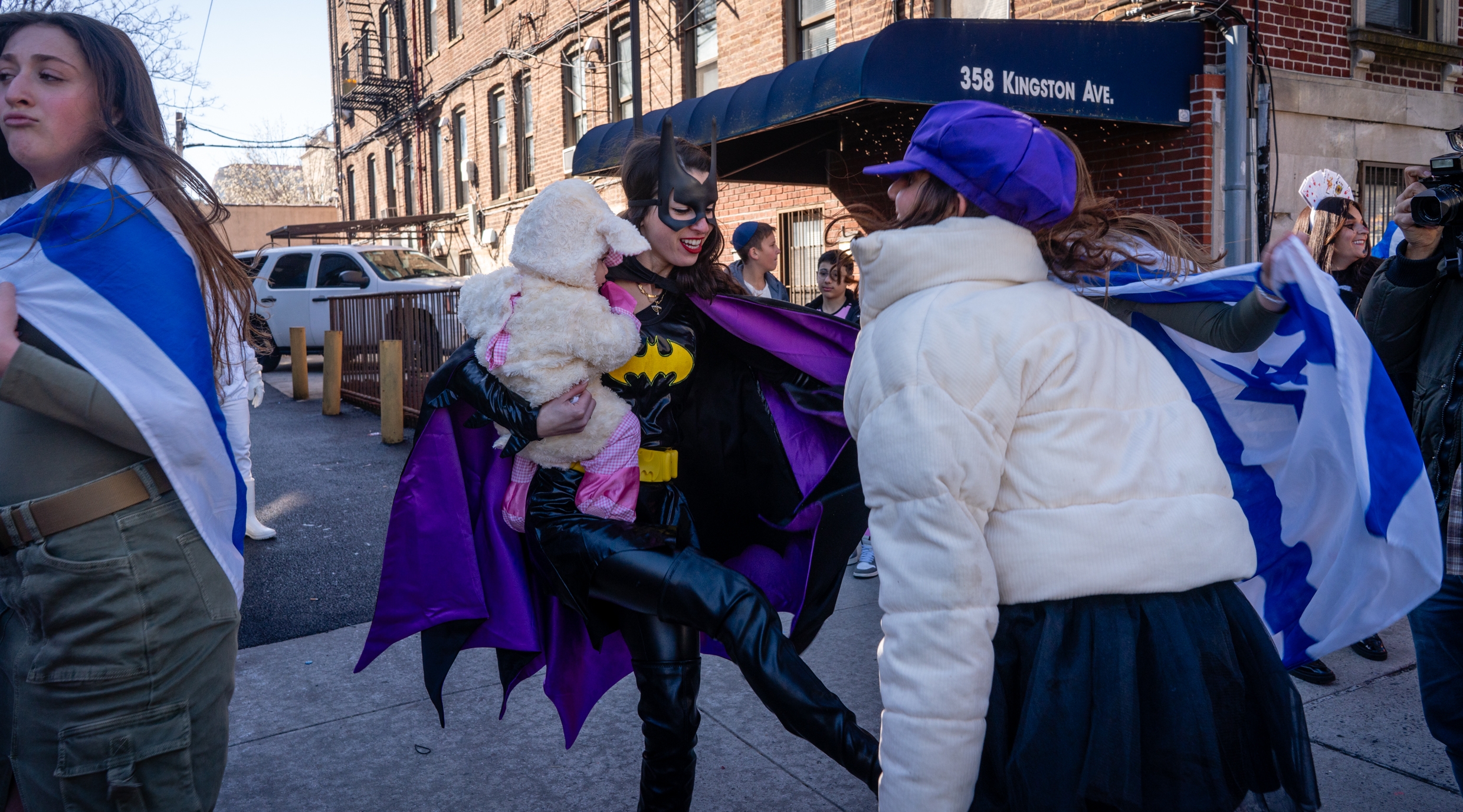 Purim in Crown Heights, Brooklyn, March 24, 2024. (Luke Tress)