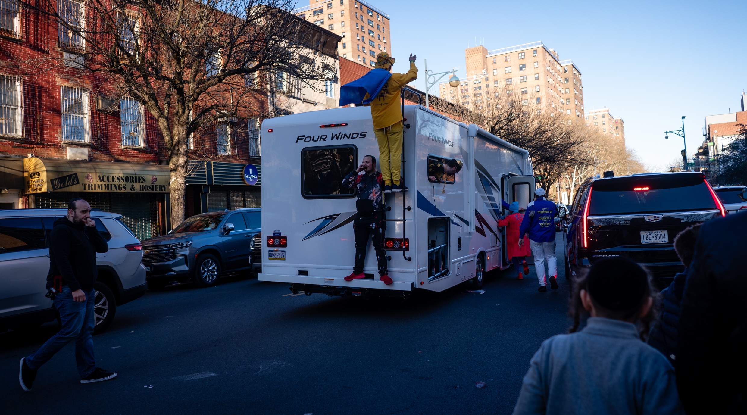 Purim in Williamsburg, Brooklyn, March 24, 2024. (Luke Tress)