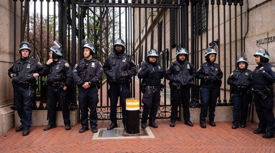 Police outside Columbia University, April 18, 2024. (Luke Tress)