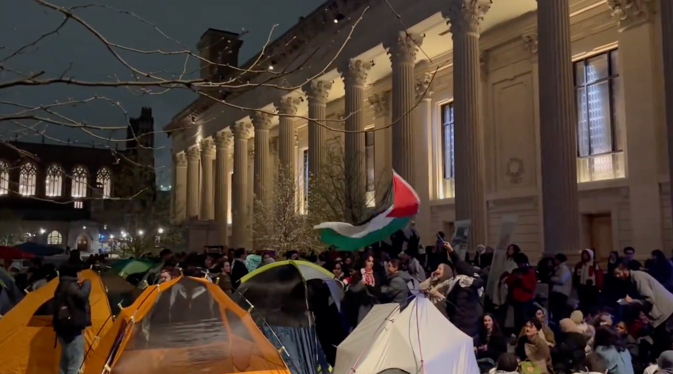The Yale University pro-Palestinian encampment on Friday night. (Screenshot)