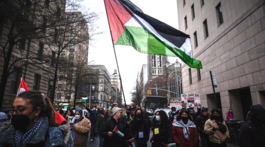 Illustrative: Pro-Palestinian demonstrators outside Columbia University, February 2, 2024. (Luke Tress)