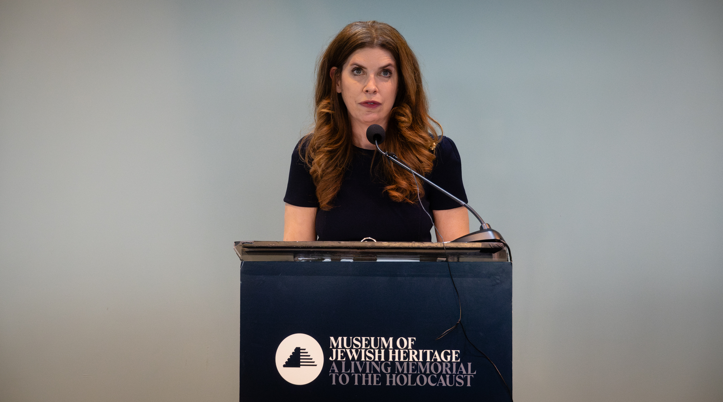 New York City Councilmember Julie Menin speaks at a press conference at the Museum of Jewish Heritage in Manhattan, May 23, 2024. (Luke Tress)