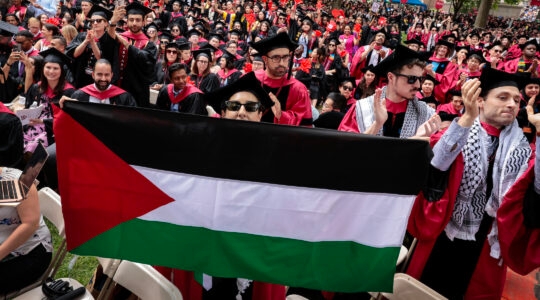 Harvard graduates hold a Palestinian flag