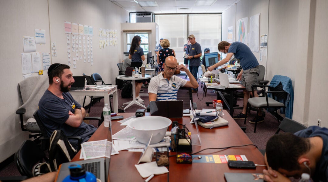 Volunteers man the phones in the Westchester Unites office in New Rochelle, New York, June 19, 2024. (Luke Tress)