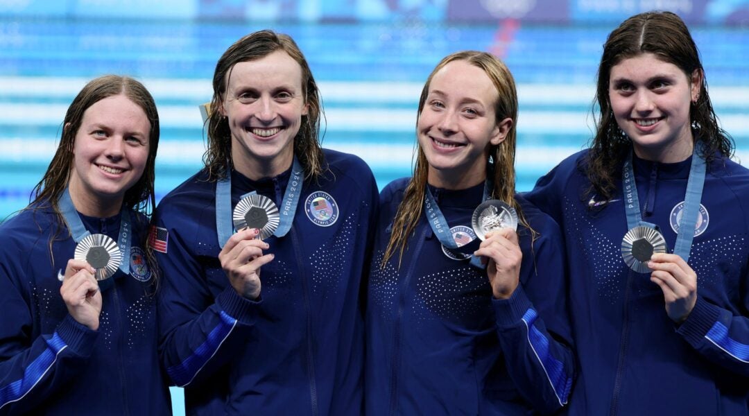 Erin Gemmel, Katie Ledecky, Paige Madden and Claire Weinstein