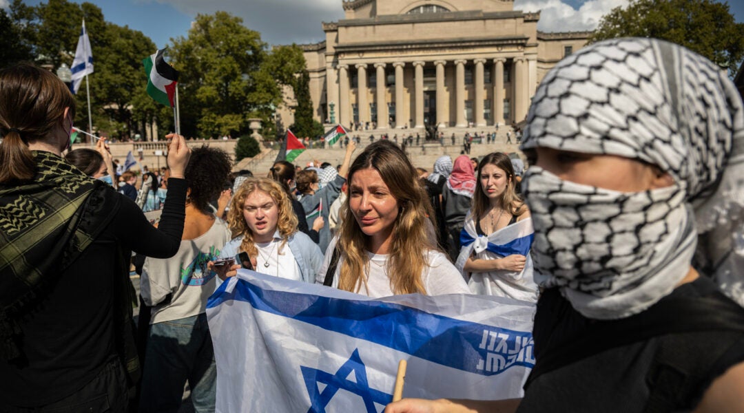 Student holding Israeli flag