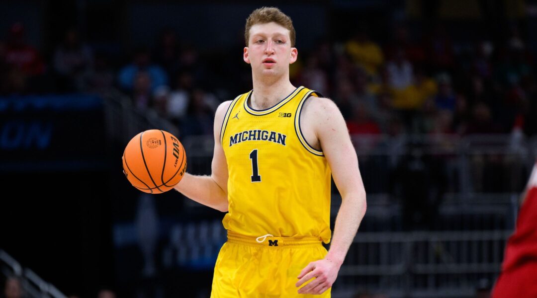 Danny Wolf during the men’s Big Ten tournament, March 16, 2025, in Indianapolis. (Zach Bolinger/Icon Sportswire via Getty Images)