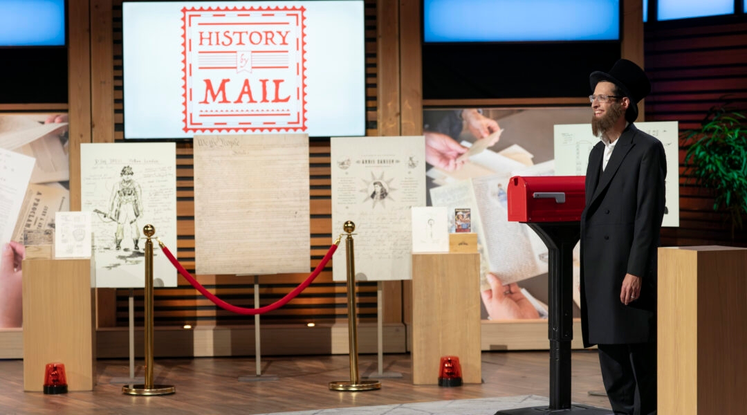 Ari Siegel pitching his business History By Mail on "Shark Tank."