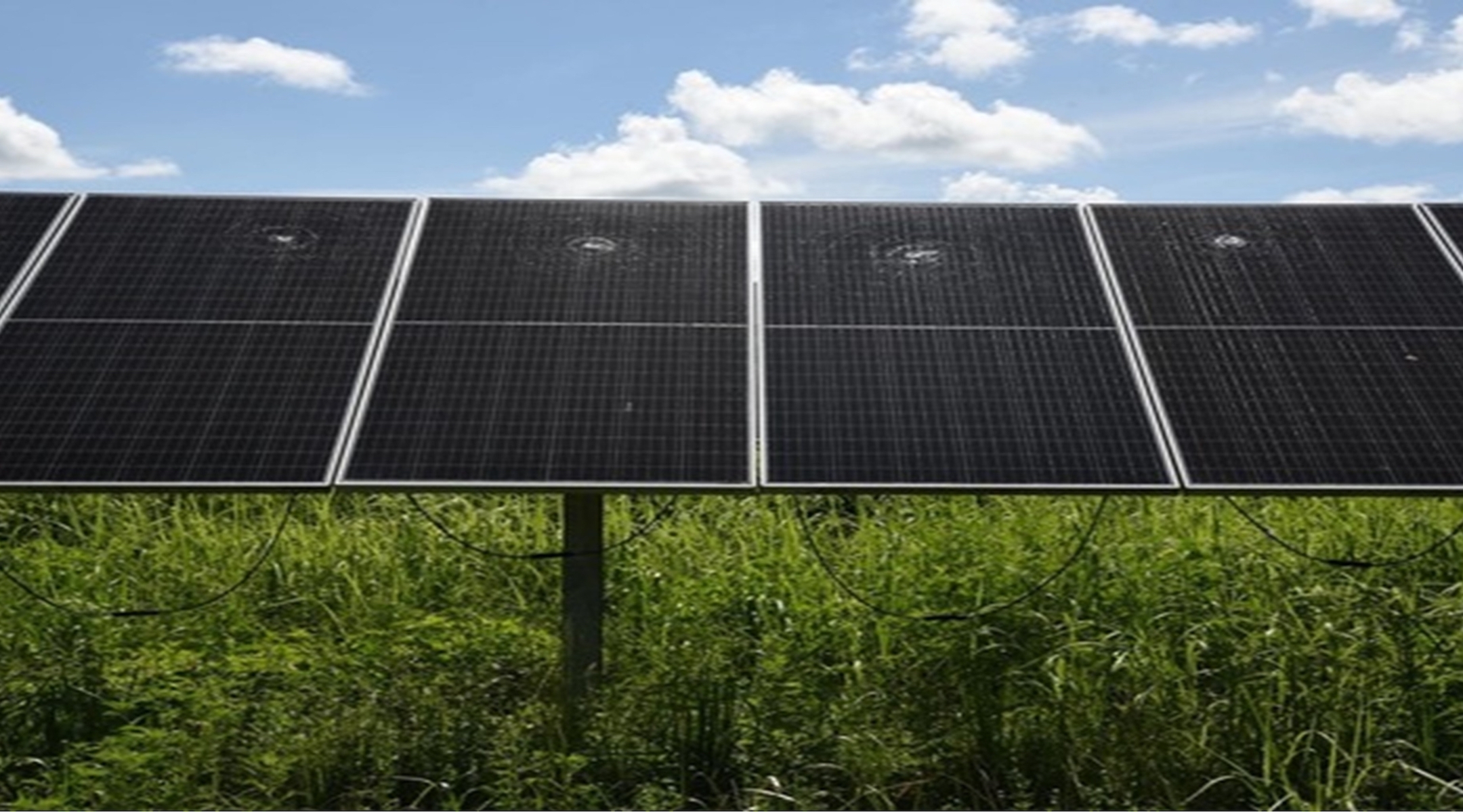 A row of damaged solar panels