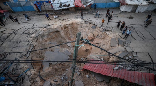 A view of the completely destroyed courtyard of the European Hospital after Israeli attack in Khan Younis, Gaza on May 13, 2025. (Ali Jadallah/Anadolu via Getty Images)