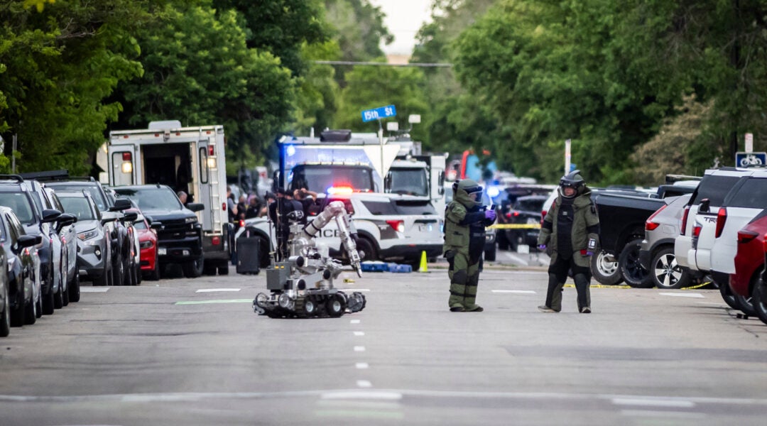 Police bomb squads following an attack on a city street