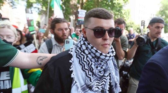 Liam Óg Ó hAnnaidh, who performs under the name Mo Chara of Irish group Kneecap is seen departing Westminster Magistrates' Court on June 18, 2025 in London, England.