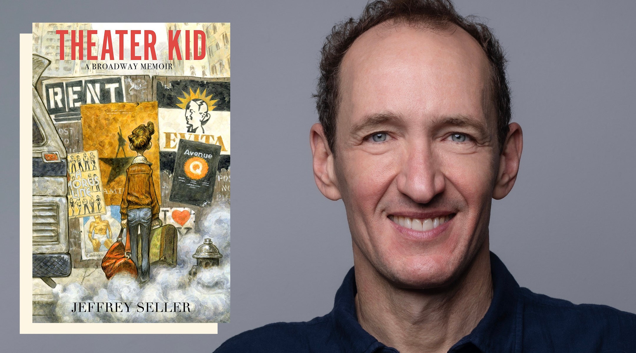 Cover of "Theater Kid" and a headshot of author Jeffrey Seller