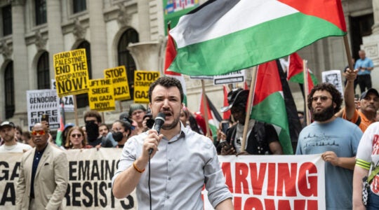 Mahmoud Khalil leads a pro-Palestinian street protest