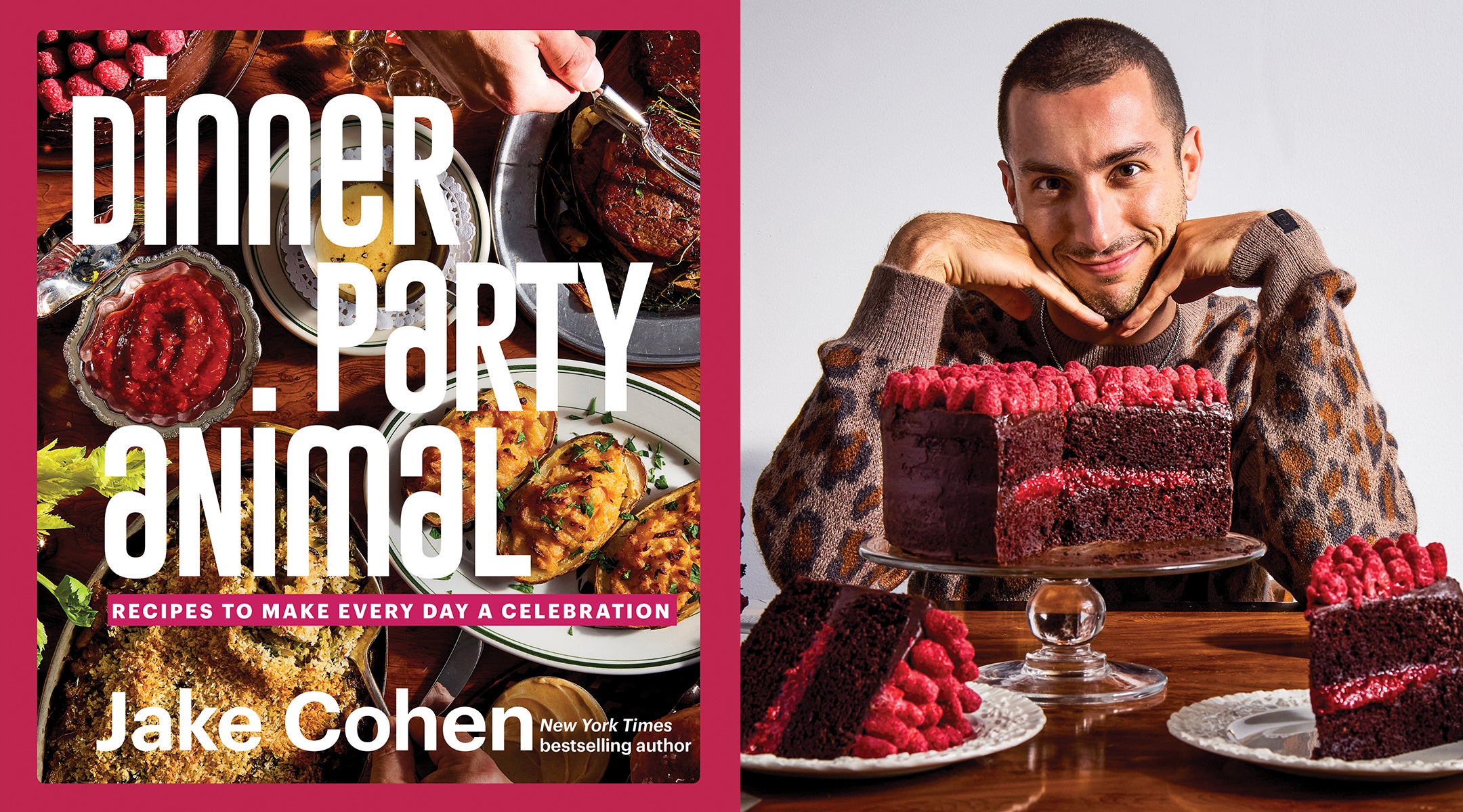 Cover of cookbook "Dinner Party Animal" and Jake Cohen