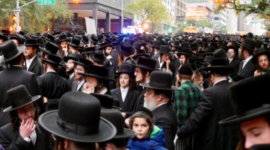 A photo of a large group of ultra-orthodox men.